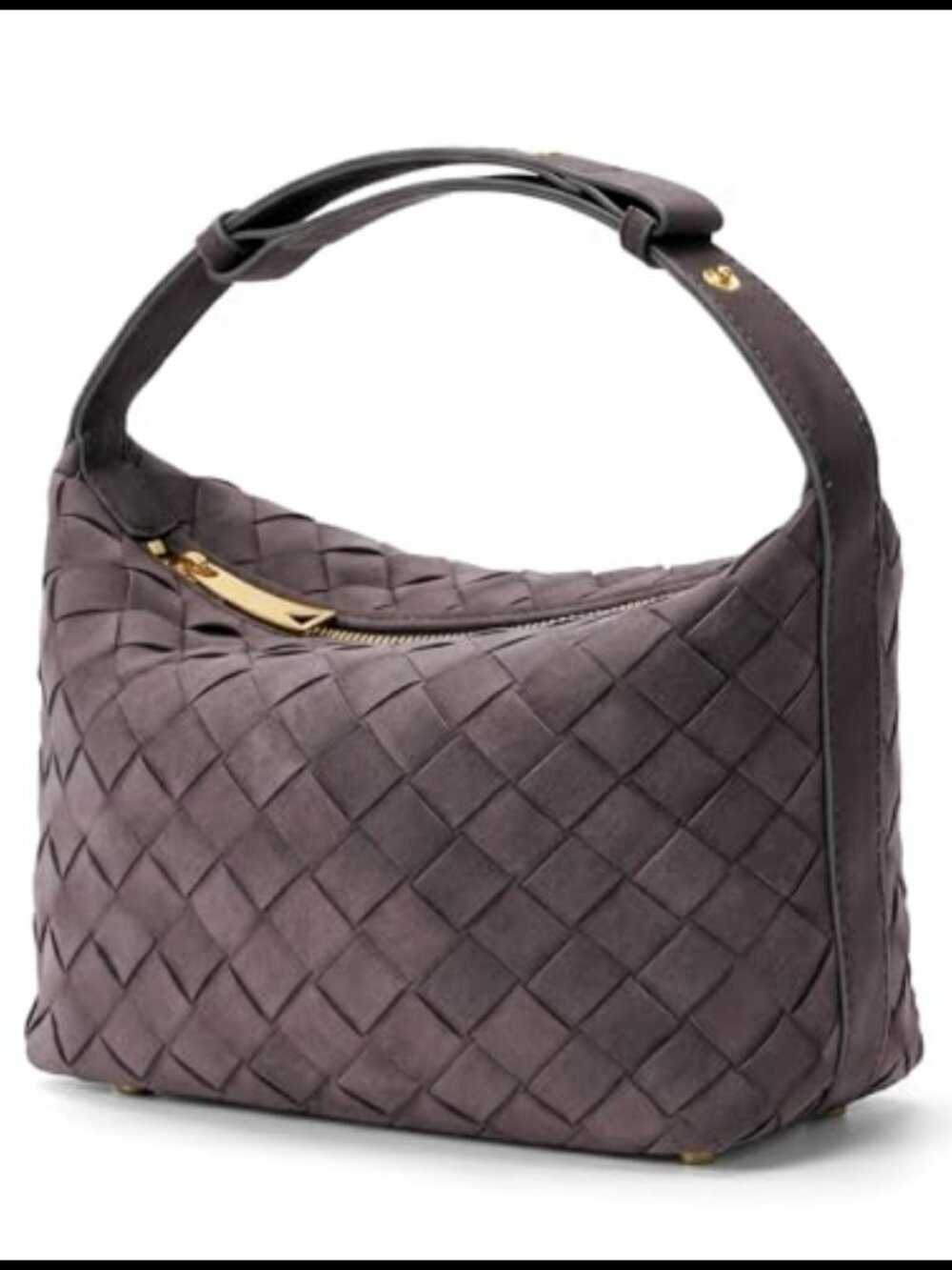 Hand-Woven Faux Suede Hobo Bag Vegan Leather Shoulder Purse